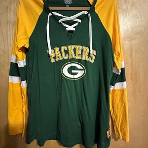 Green Bay Packers Women's Lace-Up Top - Green and Yellow